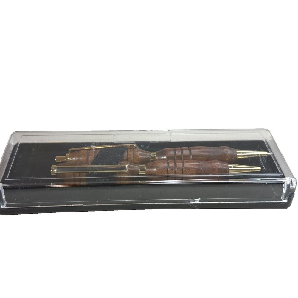 Handmade Bocote Wood Pen & Mechanical Pencil Set Gold Trim Fits Cross Refill